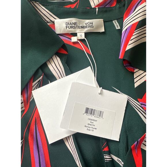 NWT DVF Diane von Furstenberg QUINCY Hunter Silk Wrap Midi Dress US10 Green - Picture 8 of 10